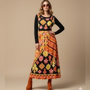 Chic Saks Fifth Avenue 1960's Ikat Print Maxi Dress